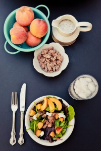peach, pecan & goat cheese salad