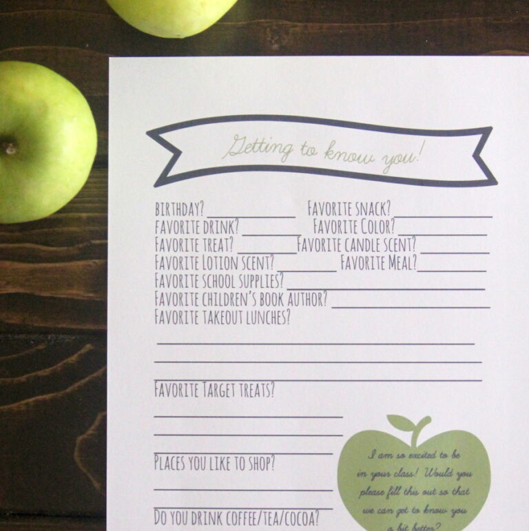getting to know your teacher (a free printable survey!)