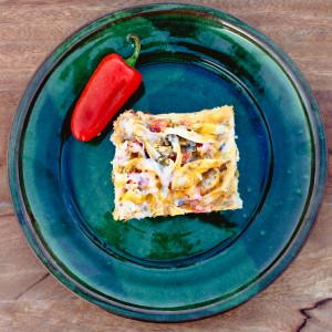 stacked green chile chicken enchiladas
