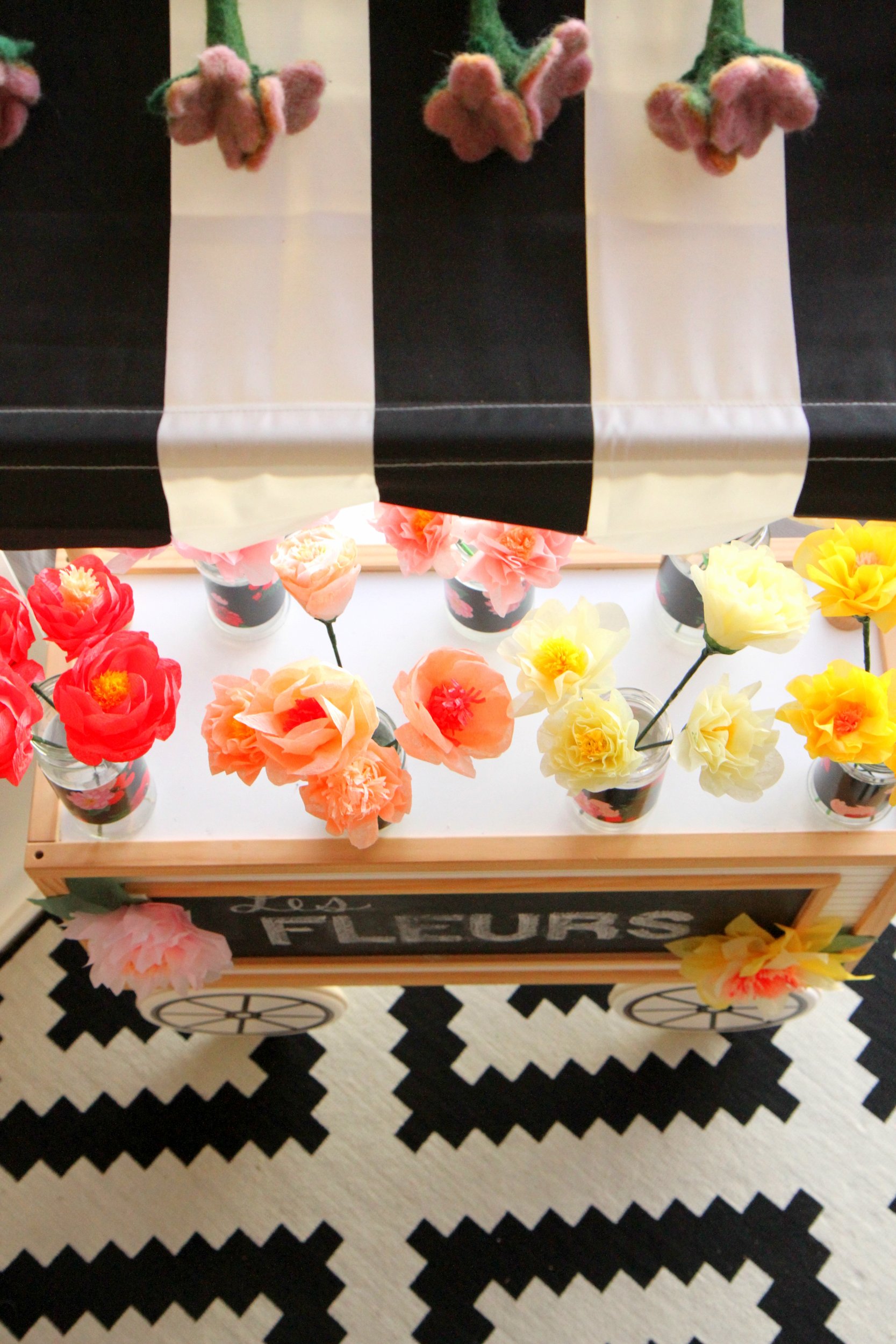 flower bar at a paris themed birthday party