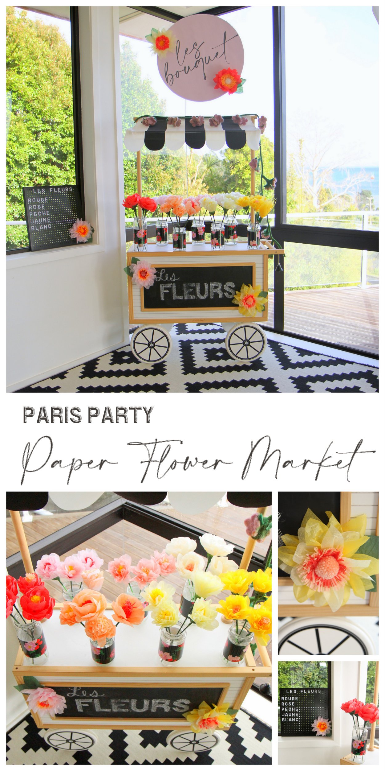 build your own bouquet bar for a paris themed birthday party
